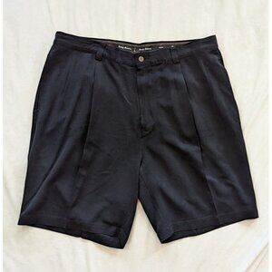 Tommy Bahama Shorts Mens 38 Black 100% Silk Pleated Chinos Lightweight Beach